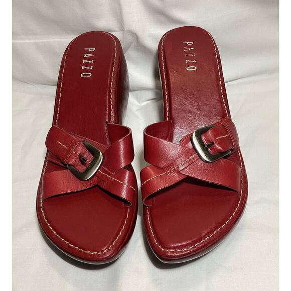 PAZZO wood chunky red wedge platform - Picture 2 of 5